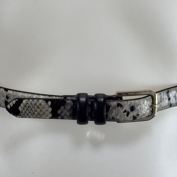 Snakeskin Pattern Thin Belt Gold Buckle Womens S/P Synthetic Leather Black White - Picture 2 of 10